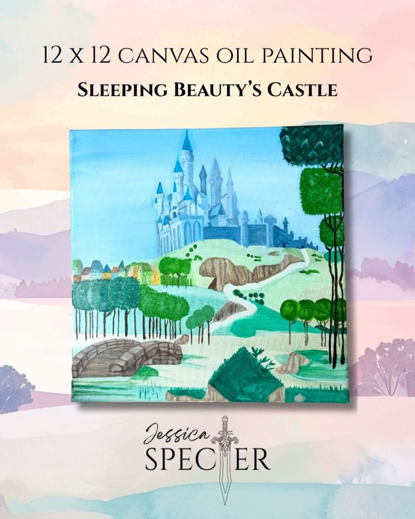sleeping beauty castle oil painting