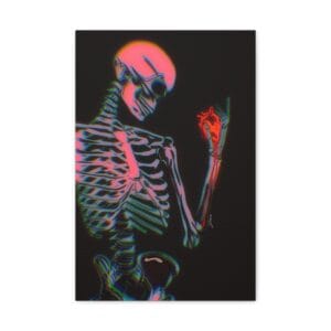 skeleton holding heart canvas art print