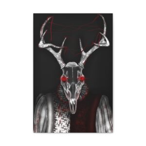 jester stag red black white surrealism art print on canvas