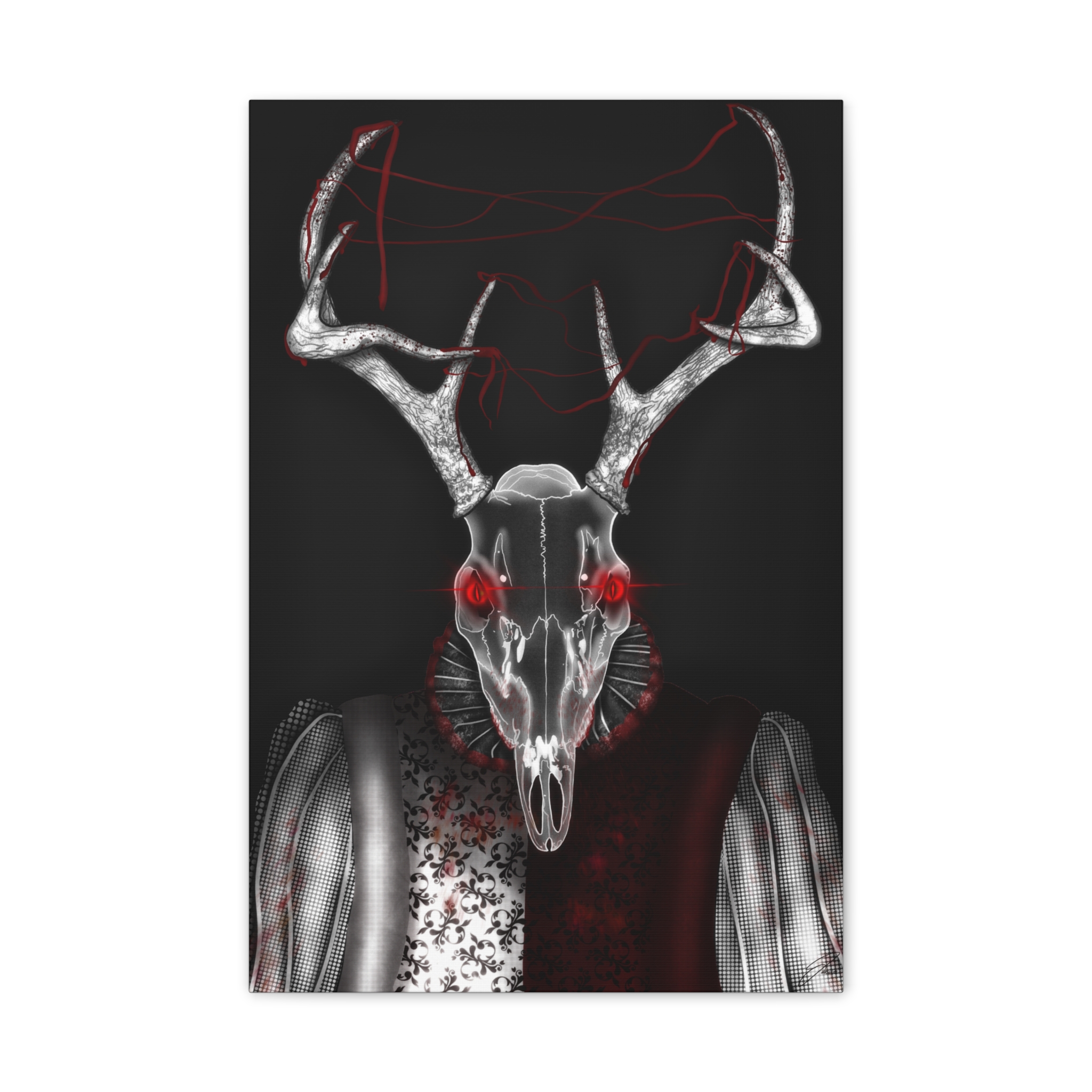 jester stag red black white surrealism art print on canvas