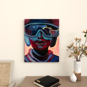 Contemporary surrealism, red, blue, snow storm, alien, lightning, artwork, print
